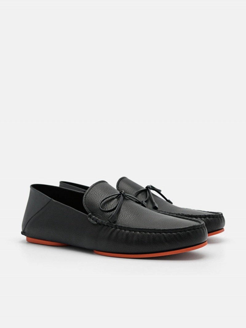 Black Men's Pedro Leto Leather Moccasins | VHWTIZ-829