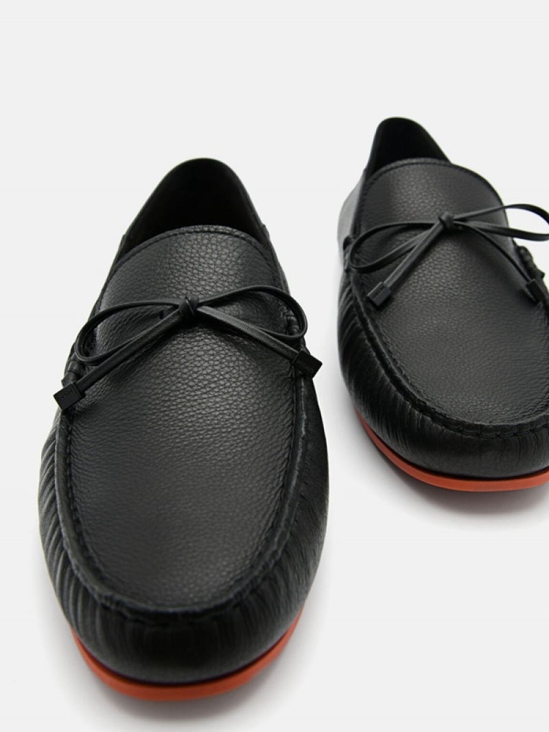 Black Men's Pedro Leto Leather Moccasins | VHWTIZ-829