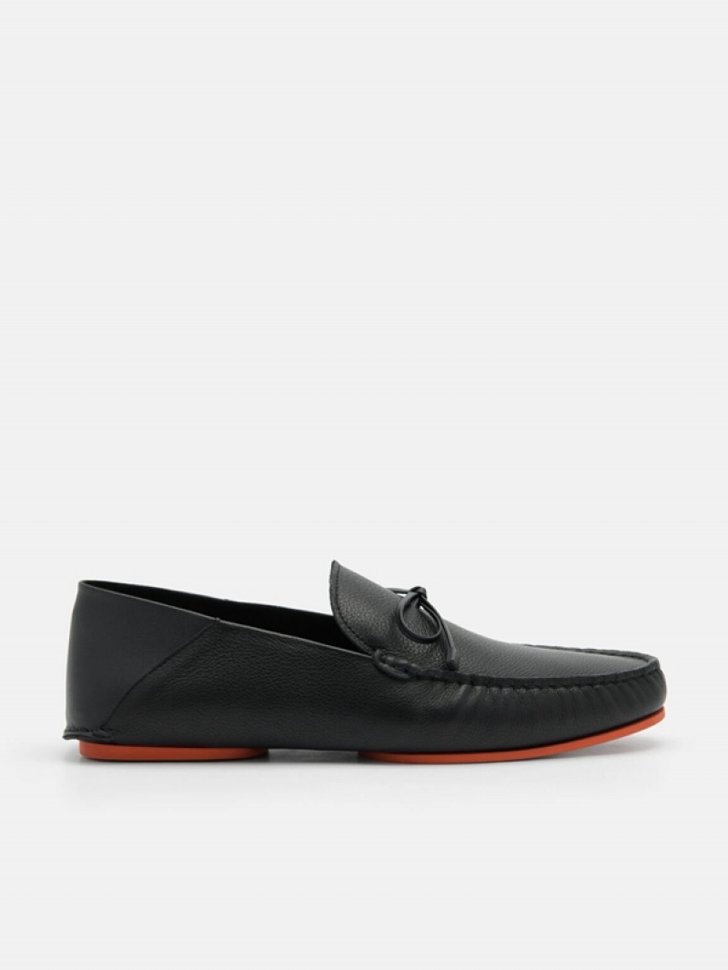 Black Men\'s Pedro Leto Leather Moccasins | VHWTIZ-829