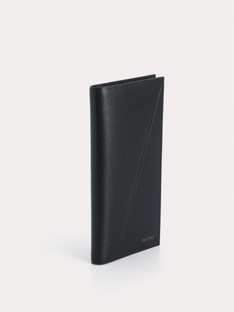 Black Men's Pedro Long Textured Leather Wallet | UZPGKJ-371