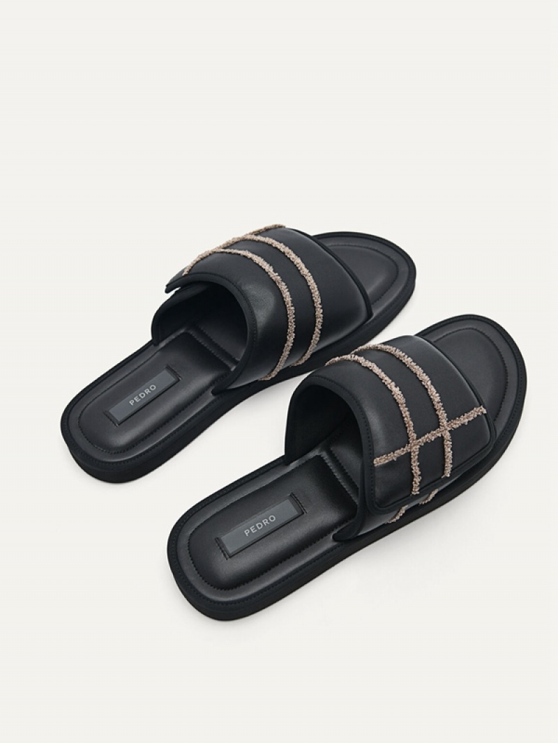 Black Men's Pedro Microfiber Slides | FGTJWC-548