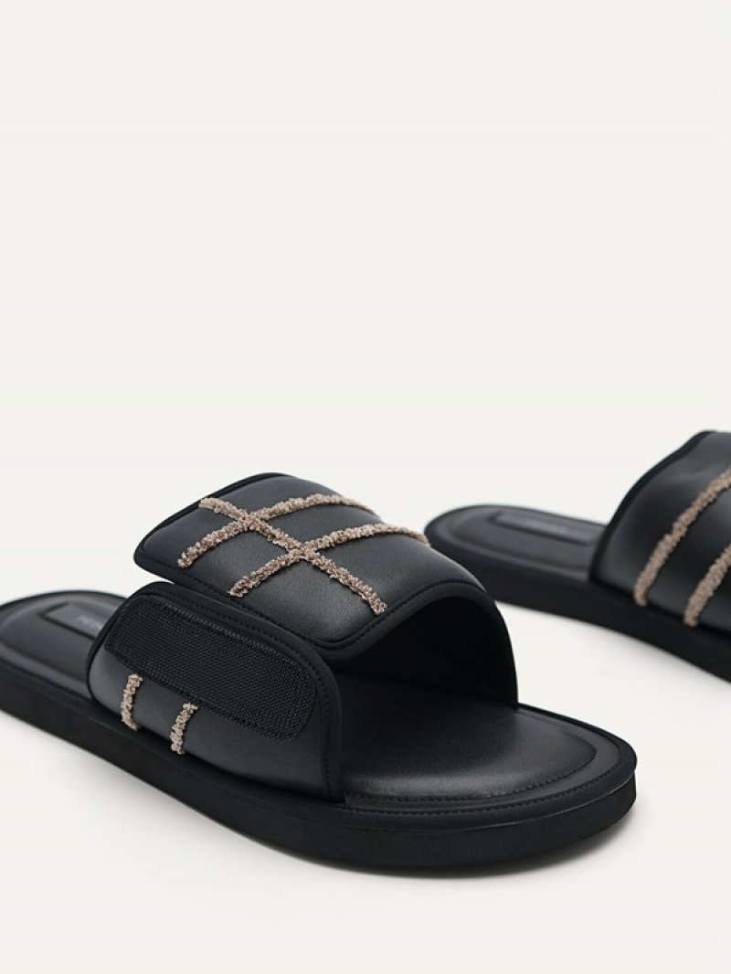 Black Men's Pedro Microfiber Slides | FGTJWC-548