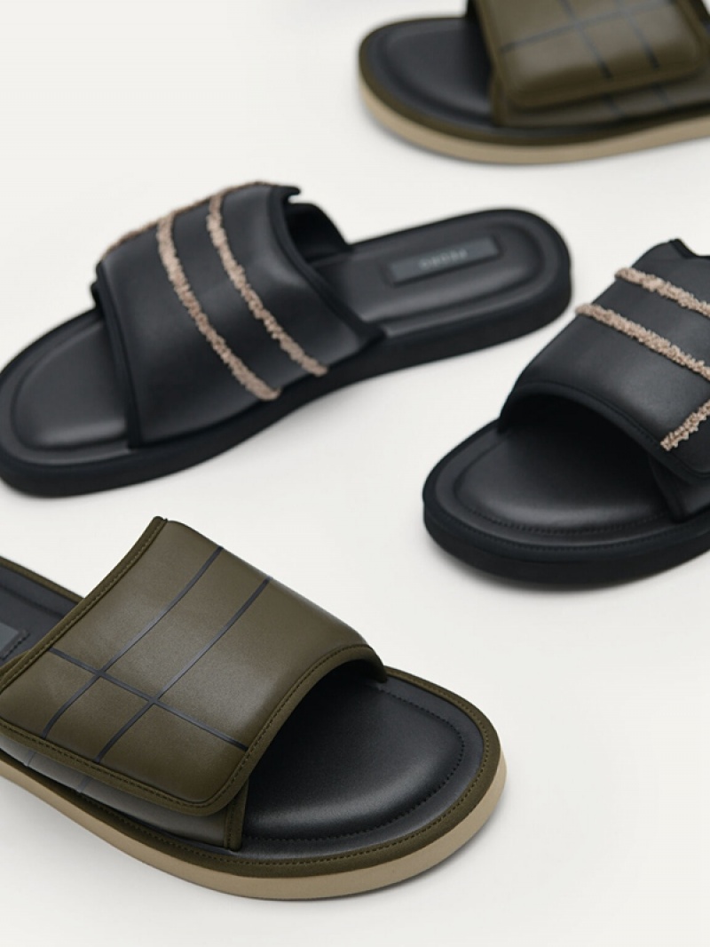 Black Men's Pedro Microfiber Slides | FGTJWC-548