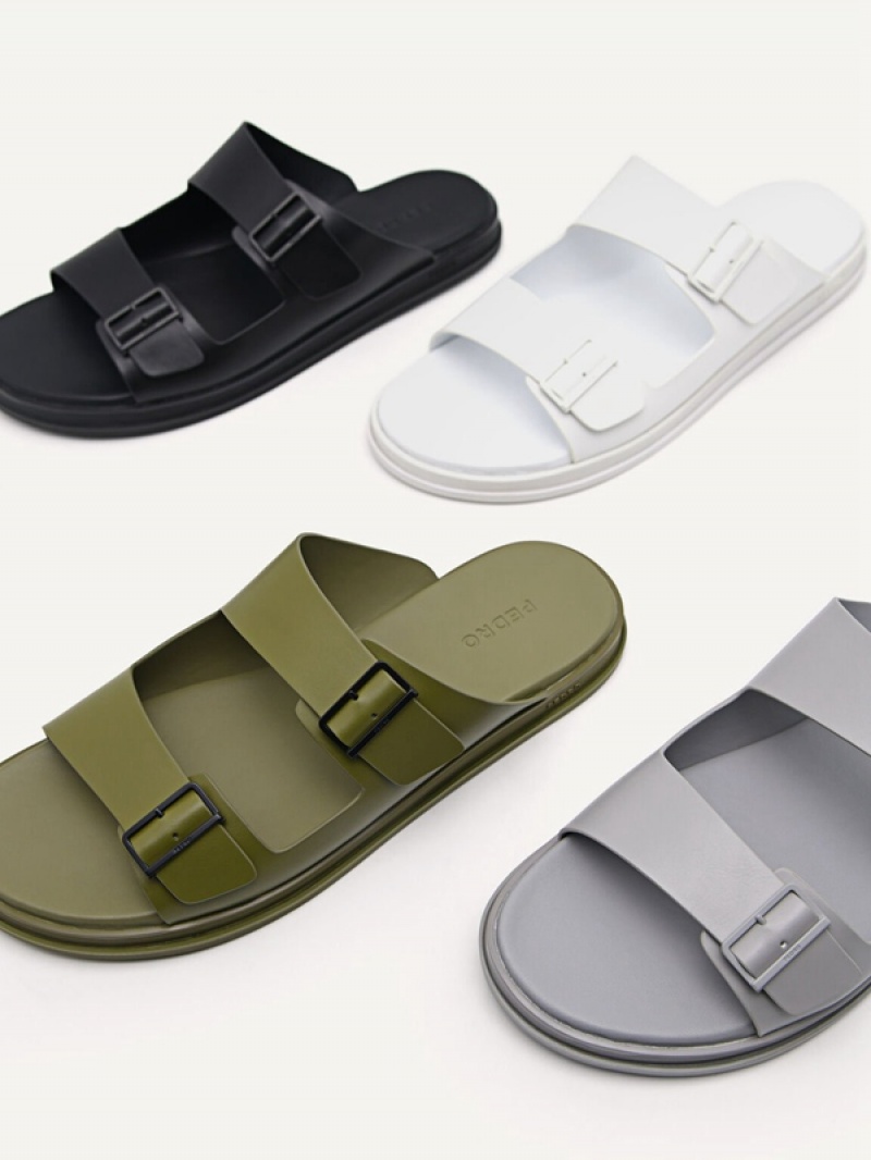 Black Men's Pedro Monochrome Double Strap Slides | FHZLGT-872