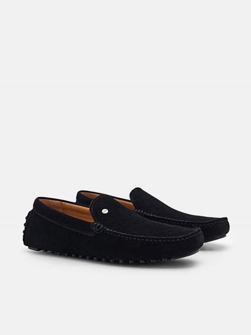 Black Men's Pedro Nubuck Moccasins | YATOIV-694