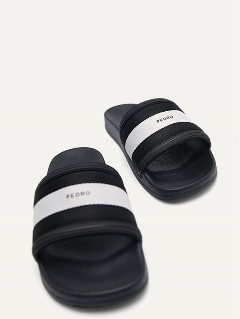 Black Men's Pedro Nylon Fabric Banded Slides | BRZWCA-628