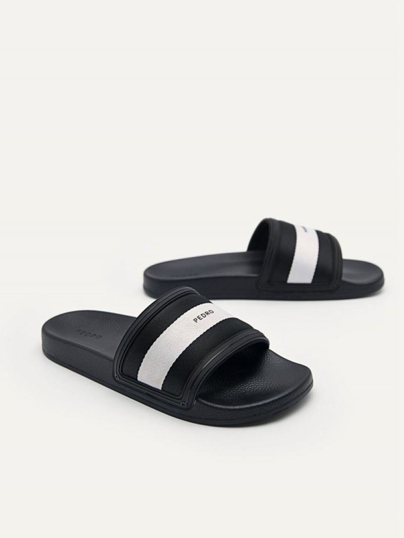 Black Men's Pedro Nylon Fabric Banded Slides | BRZWCA-628