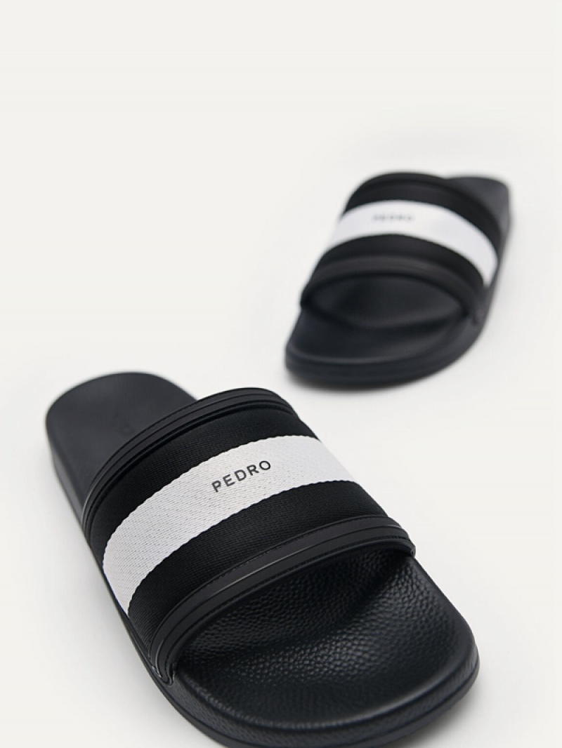 Black Men's Pedro Nylon Fabric Banded Slides | BRZWCA-628