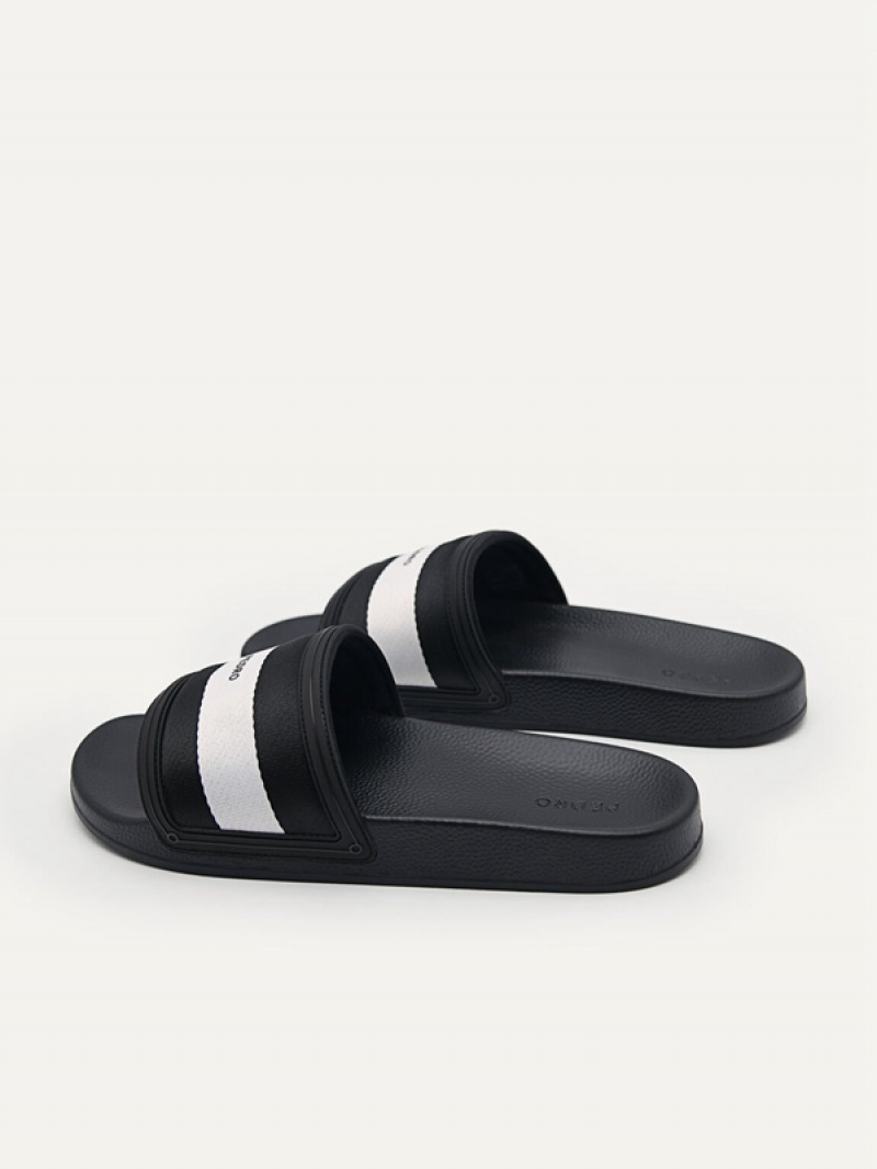 Black Men's Pedro Nylon Fabric Banded Slides | BRZWCA-628