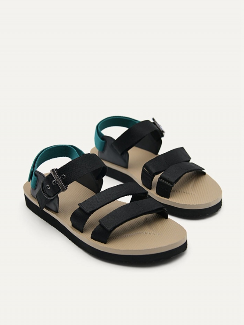 Black Men's Pedro Nylon Strap Barcode Sports Sandals | JDWLQB-685