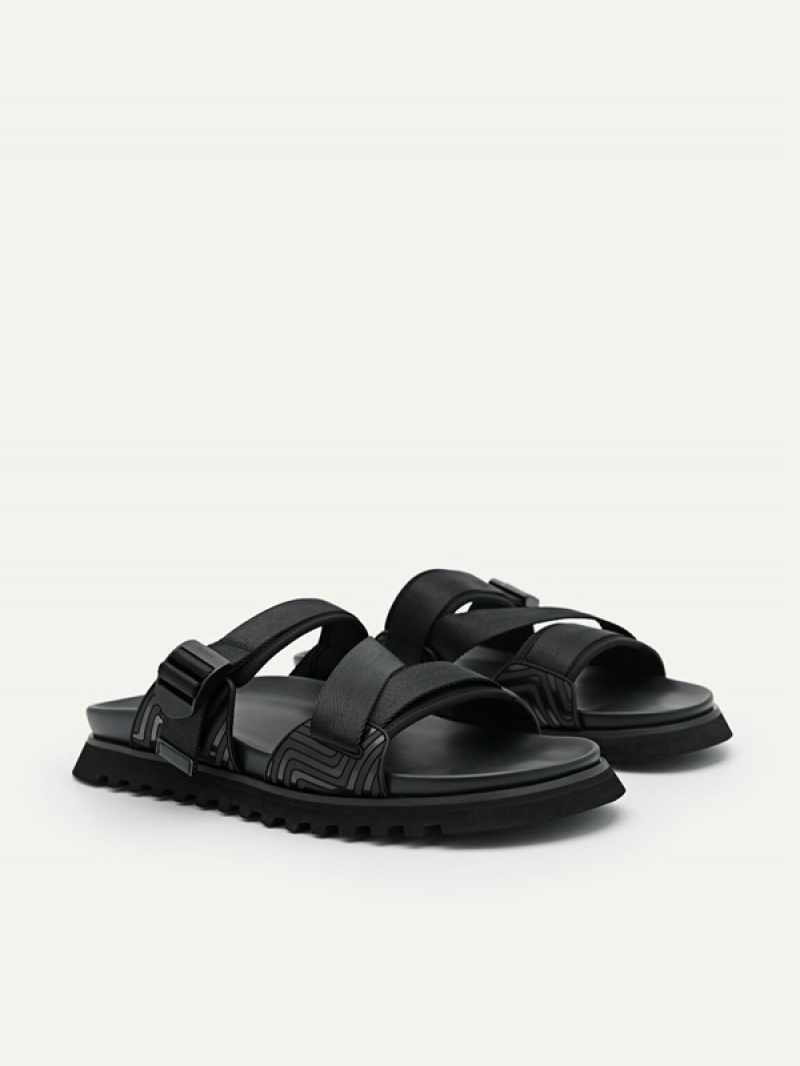 Black Men's Pedro Nylon Strap Sandals | ZMUDBQ-392