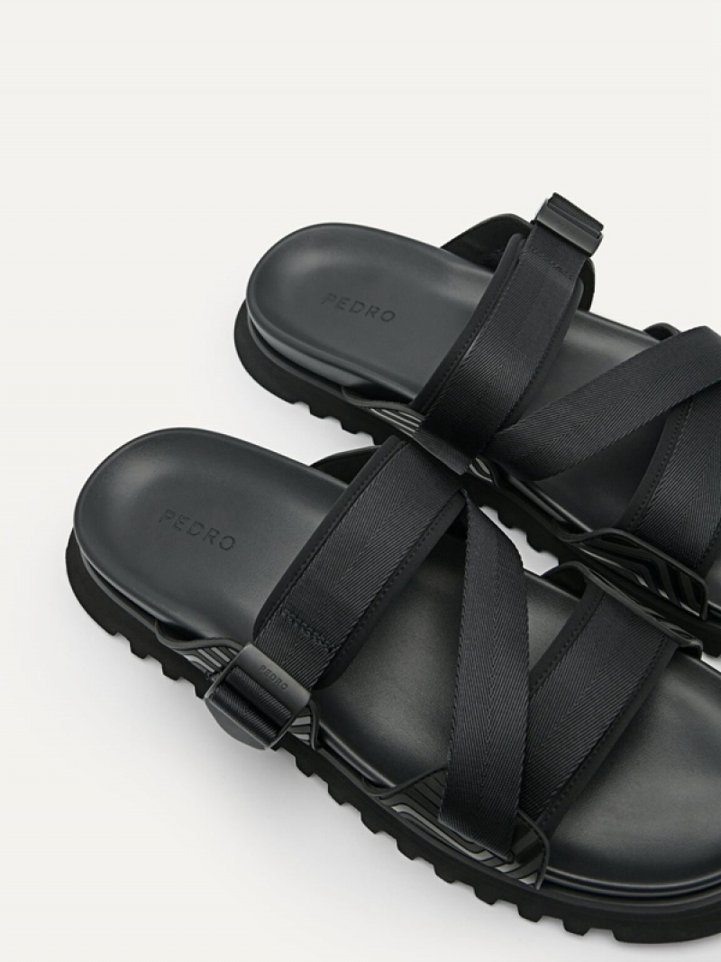 Black Men's Pedro Nylon Strap Sandals | ZMUDBQ-392