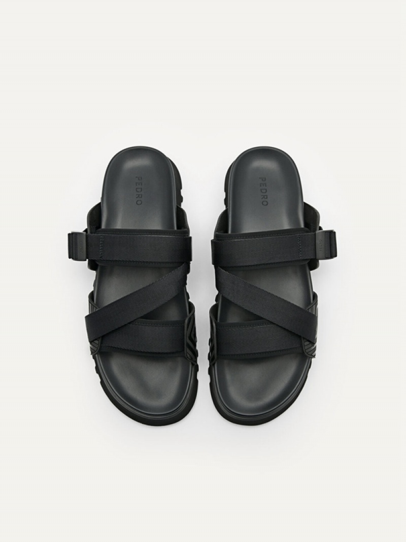 Black Men's Pedro Nylon Strap Sandals | ZMUDBQ-392