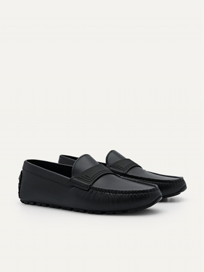 Black Men's Pedro Pascal Leather Moccasins | JATORM-768