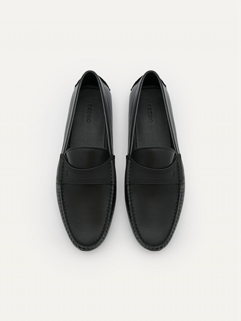 Black Men's Pedro Pascal Leather Moccasins | JATORM-768