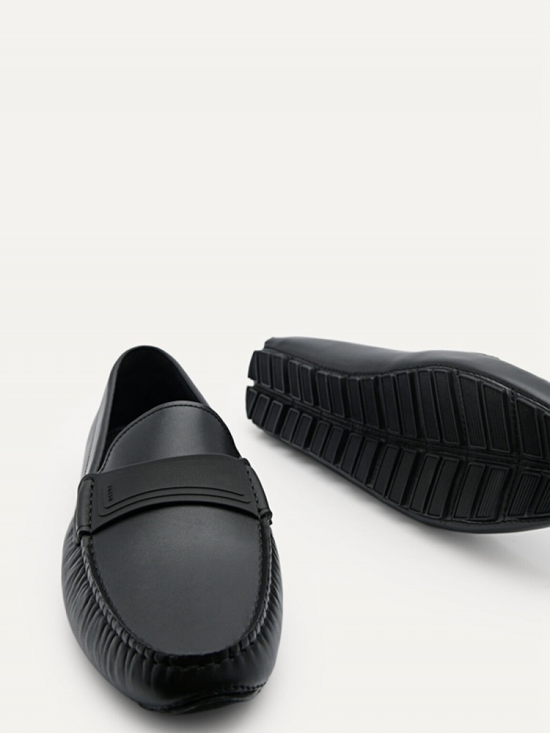 Black Men's Pedro Pascal Leather Moccasins | JATORM-768