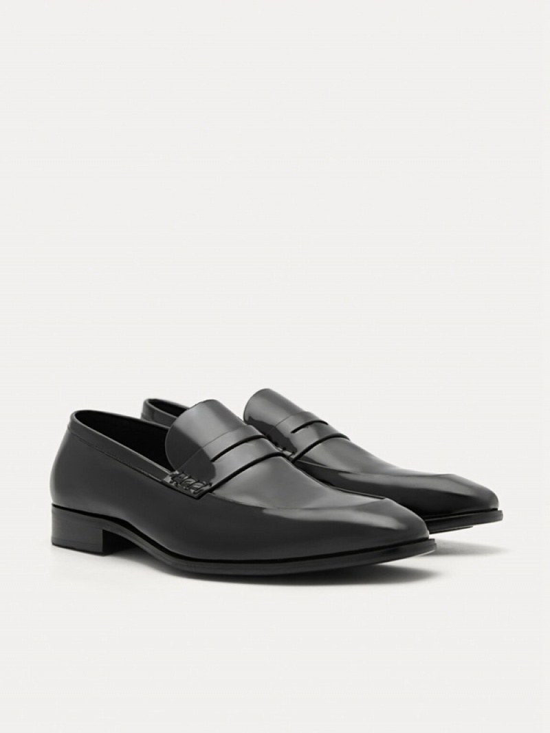 Black Men's Pedro Patent Leather Penny Loafers | WIQSVZ-641