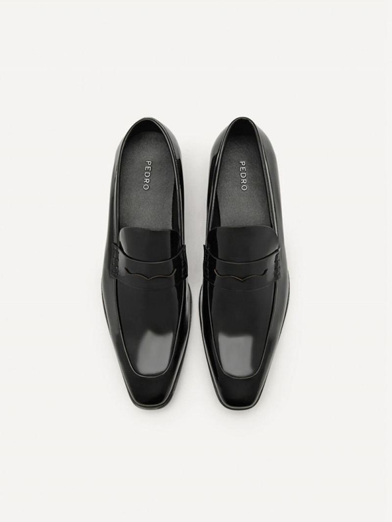 Black Men's Pedro Patent Leather Penny Loafers | WIQSVZ-641