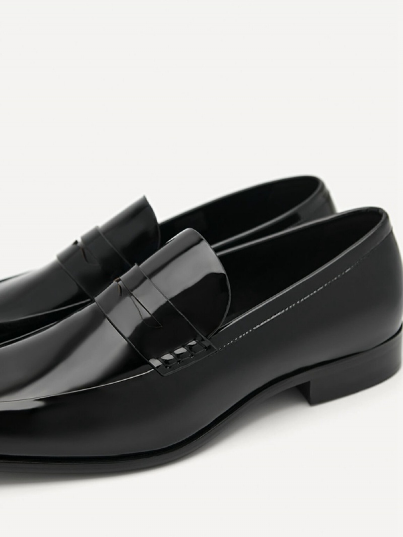 Black Men's Pedro Patent Leather Penny Loafers | WIQSVZ-641