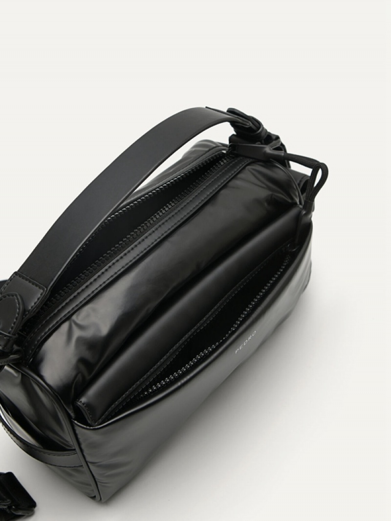 Black Men's Pedro Plush Nylon Sling Bag | KMYORA-017