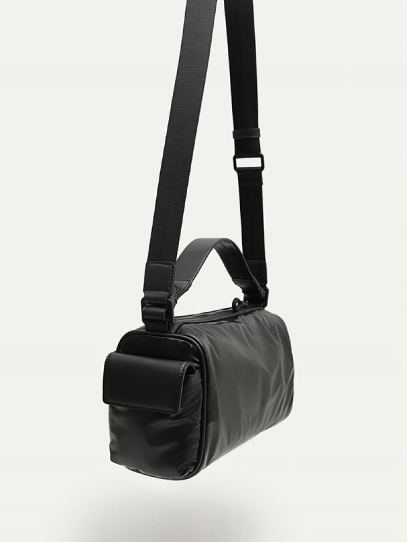 Black Men's Pedro Plush Nylon Sling Bag | KMYORA-017