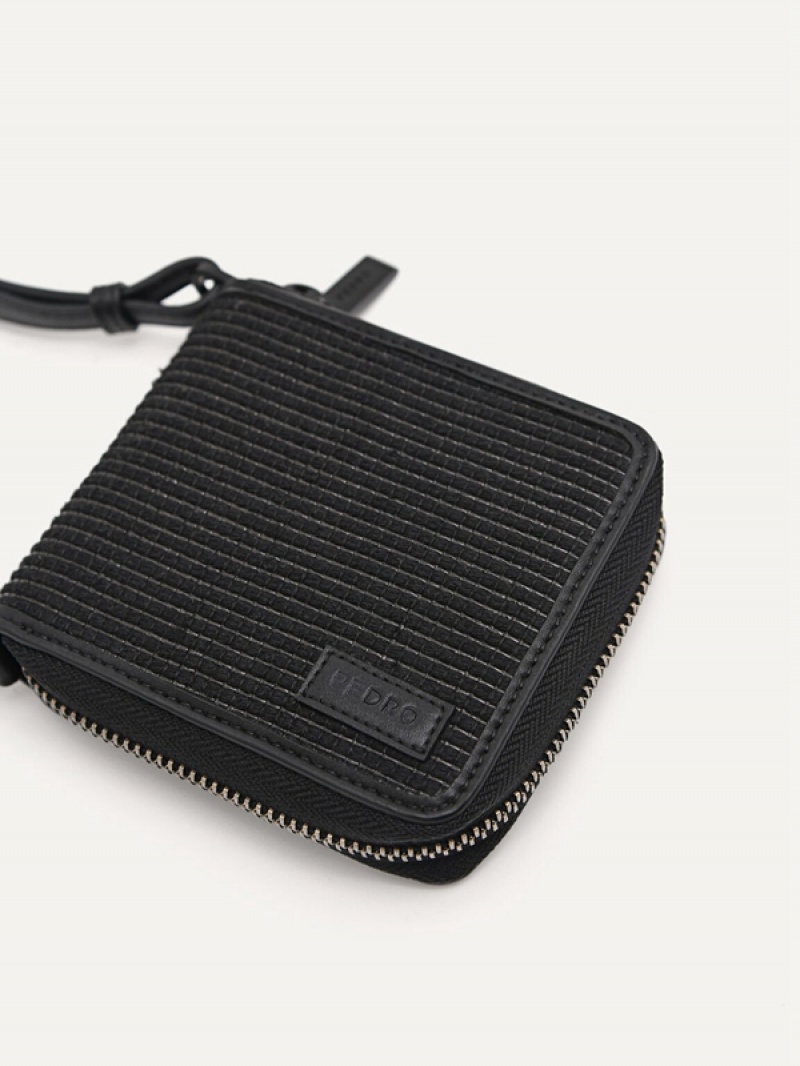 Black Men's Pedro Raffia Wallet | EXJFQS-382