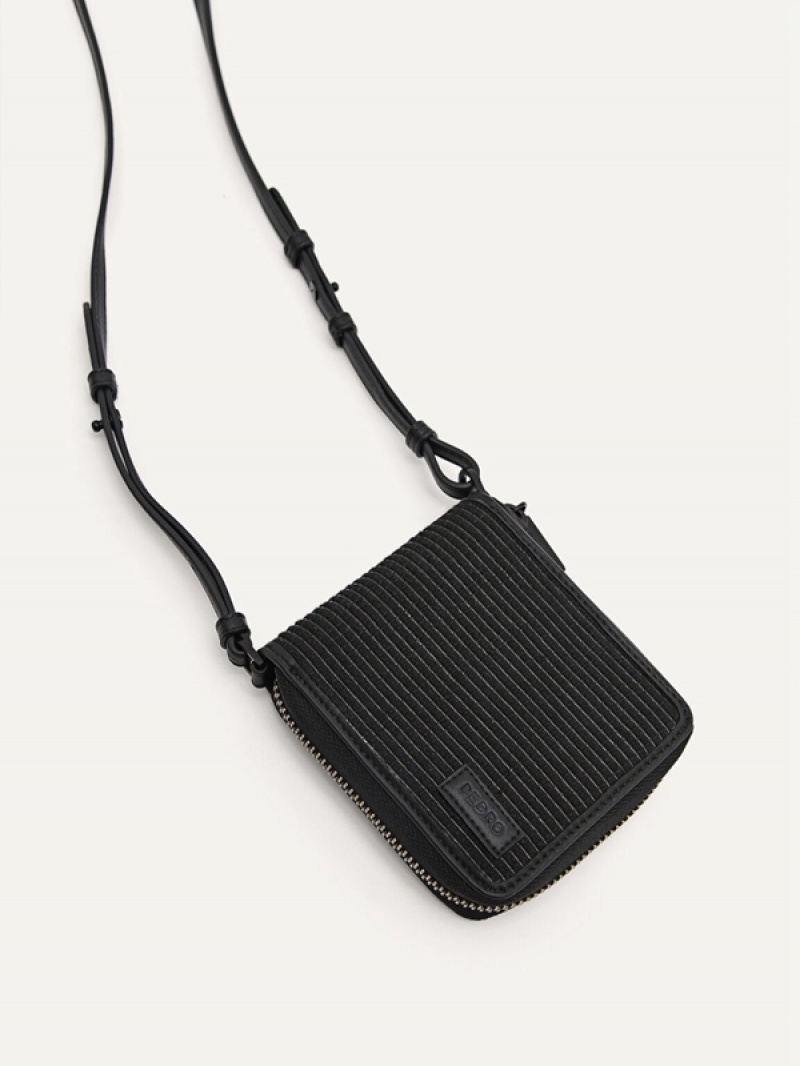 Black Men's Pedro Raffia Wallet | EXJFQS-382