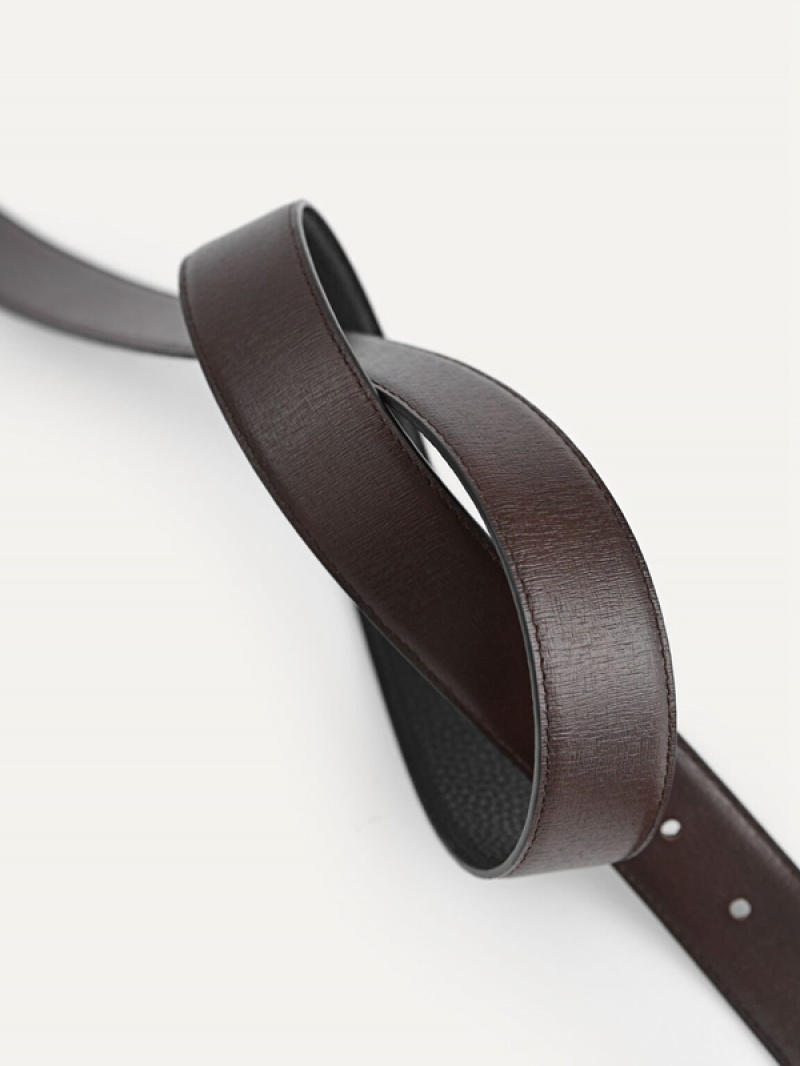 Black Men's Pedro Reversible Leather Pin Belt | OWDMCI-586