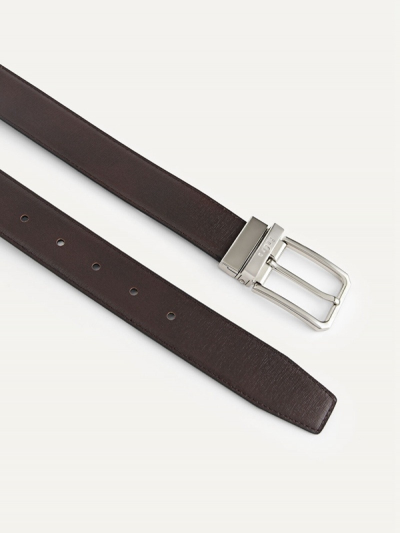 Black Men's Pedro Reversible Leather Pin Belt | OWDMCI-586