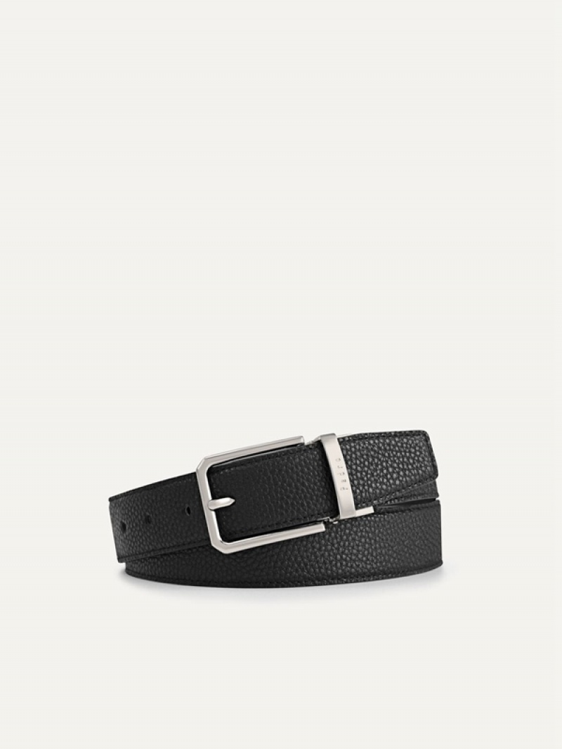 Black Men\'s Pedro Reversible Leather Pin Belt | OWDMCI-586