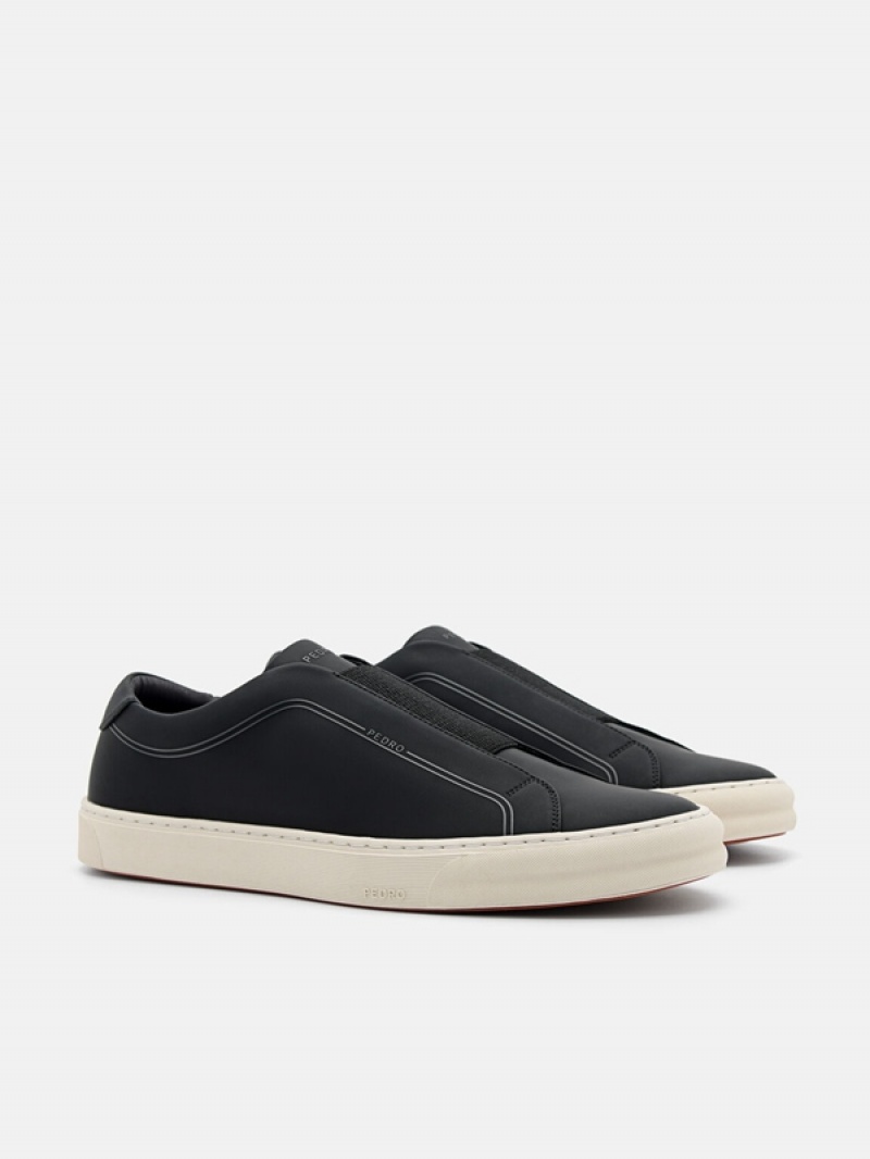 Black Men's Pedro Ridge Slip-On Sneakers | LRFQUJ-850