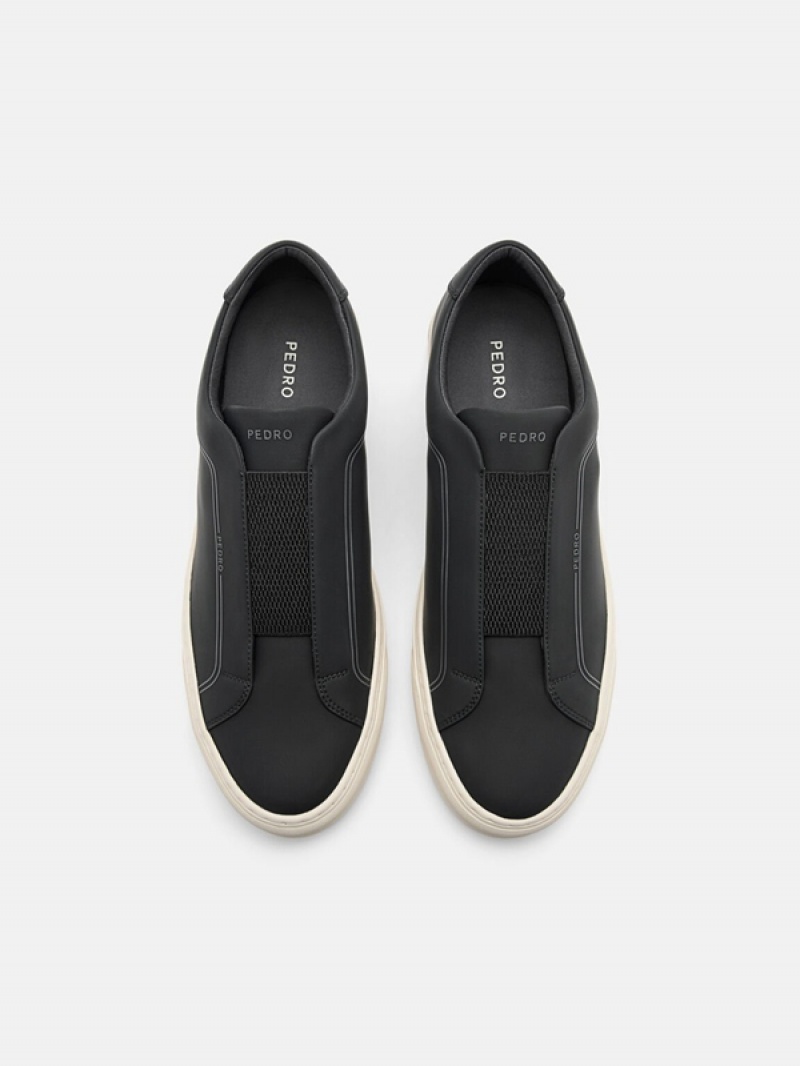 Black Men's Pedro Ridge Slip-On Sneakers | LRFQUJ-850