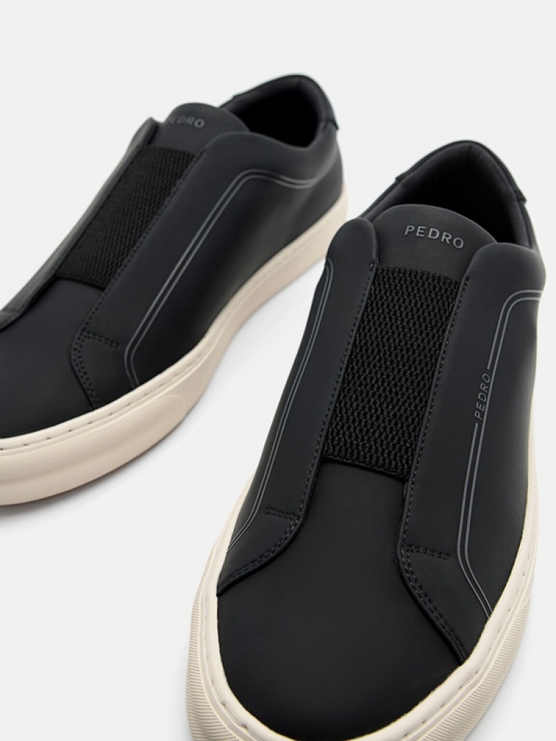 Black Men's Pedro Ridge Slip-On Sneakers | LRFQUJ-850