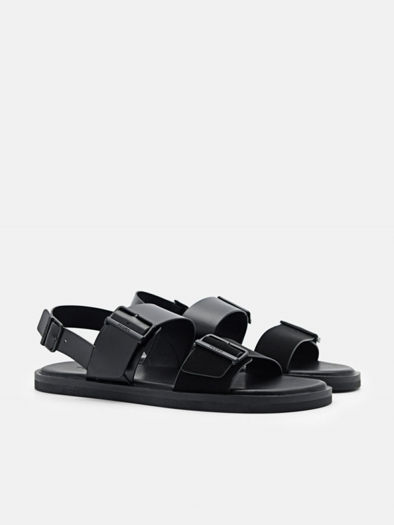 Black Men's Pedro Ripley Backstrap Strap Sandals | VHYLME-720