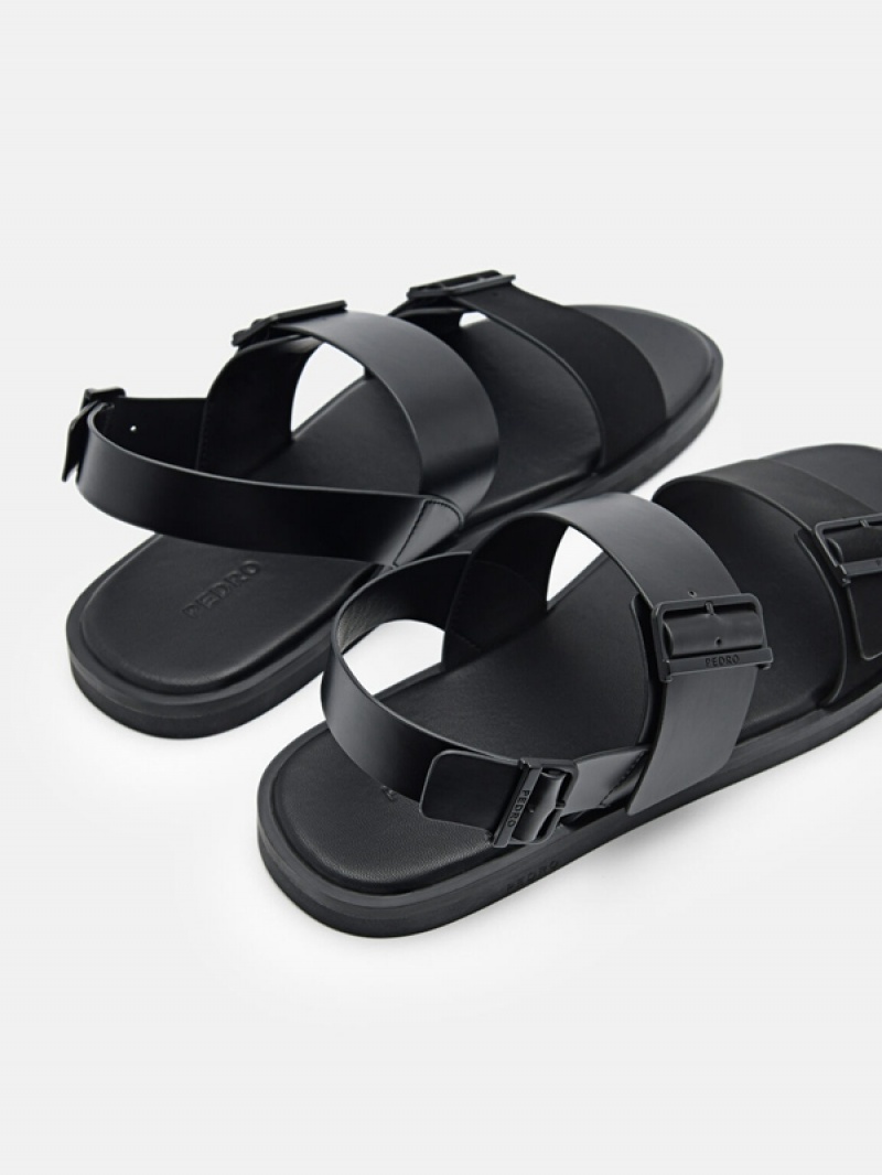 Black Men's Pedro Ripley Backstrap Strap Sandals | VHYLME-720