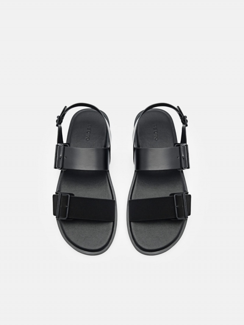 Black Men's Pedro Ripley Backstrap Strap Sandals | VHYLME-720