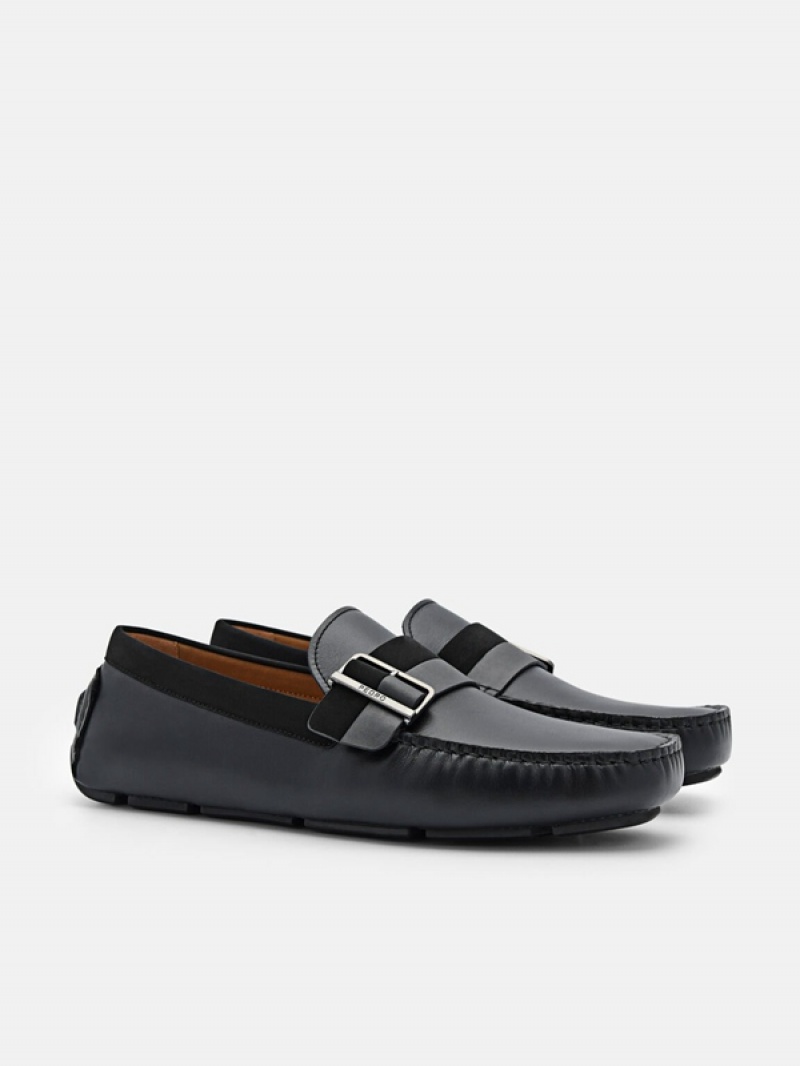 Black Men's Pedro Ripley Leather Moccasins | UTEGBX-293