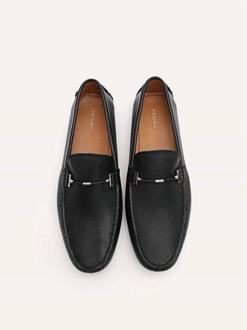 Black Men's Pedro Robert Leather Moccasins | VJONSC-015