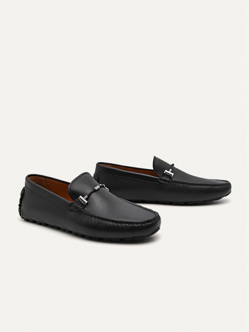 Black Men's Pedro Robert Leather Moccasins | VJONSC-015