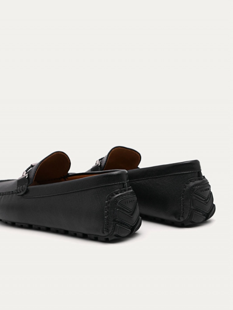 Black Men's Pedro Robert Leather Moccasins | VJONSC-015