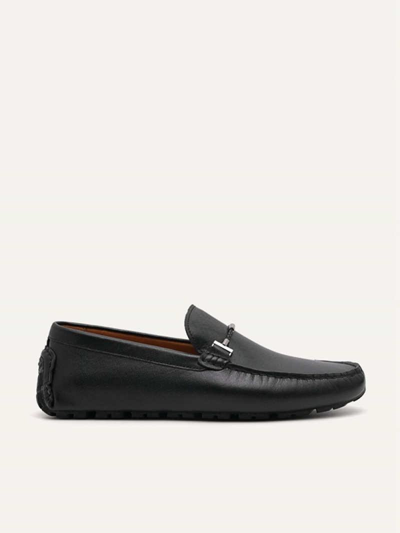 Black Men\'s Pedro Robert Leather Moccasins | VJONSC-015