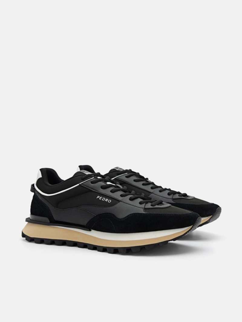 Black Men's Pedro Stream Suede Sneakers | NOMJCI-941