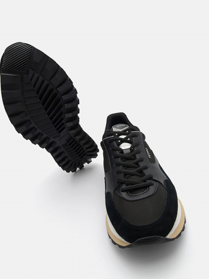 Black Men's Pedro Stream Suede Sneakers | NOMJCI-941