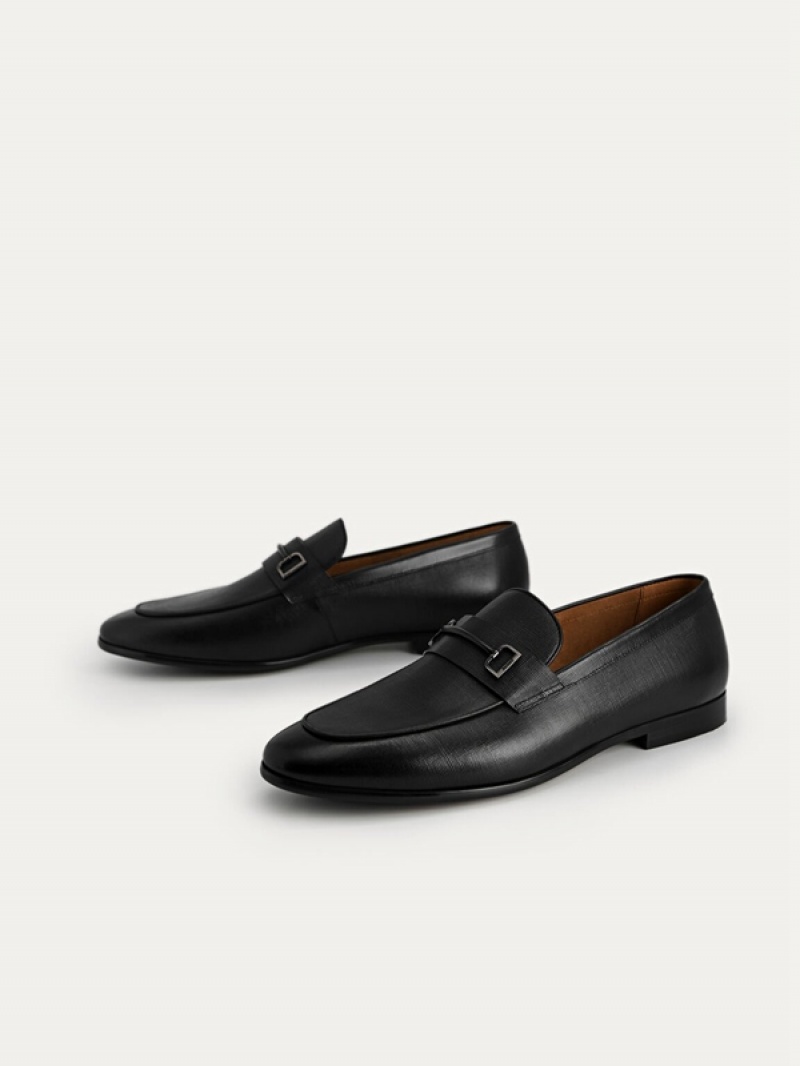 Black Men's Pedro Textured Leather with Metal Bit Loafers | IHCSFE-253