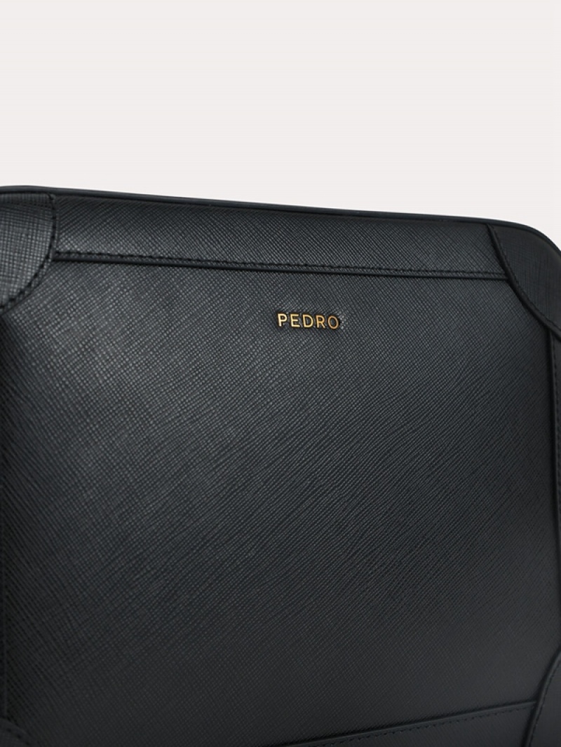 Black Men's Pedro Textured Leather with Wristlet Clutch Bag | YFCHVQ-946