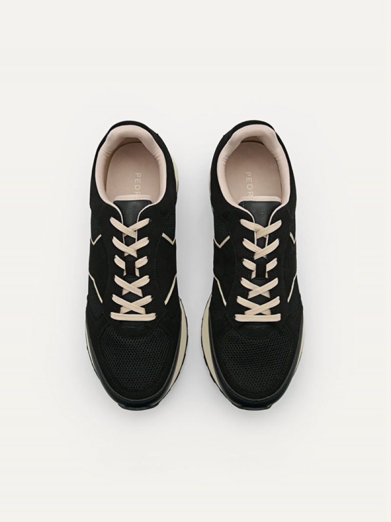 Black Men's Pedro Track Low Top Sneakers | VPDMNX-961