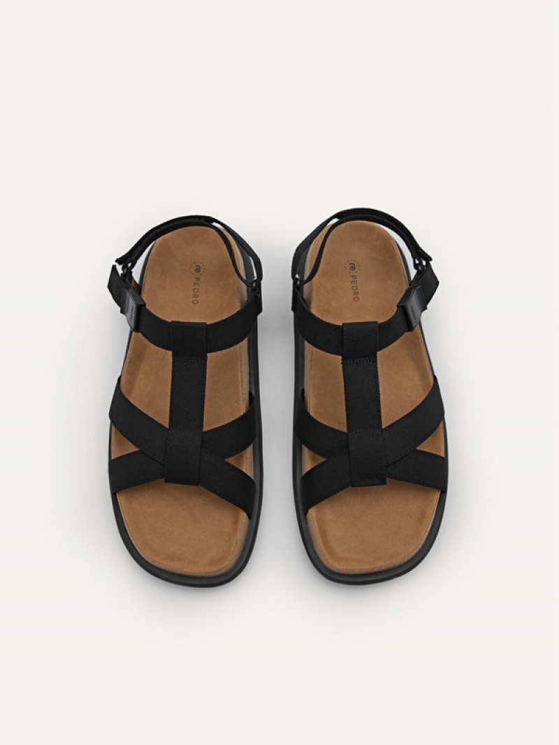 Black Men's Pedro reCanvas Band Sandals | XEIKYD-128