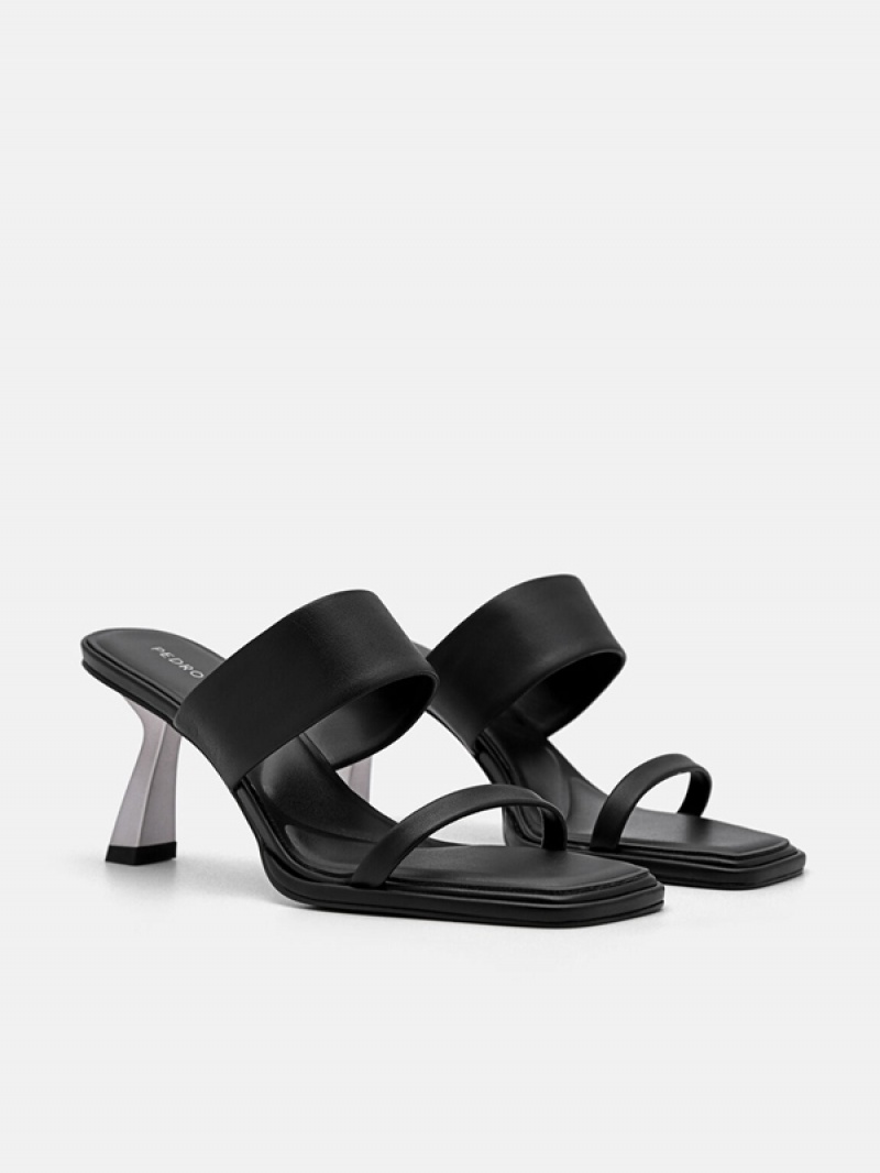 Black Women's Pedro Amelie Leather Heels Sandals | JNFKUB-216