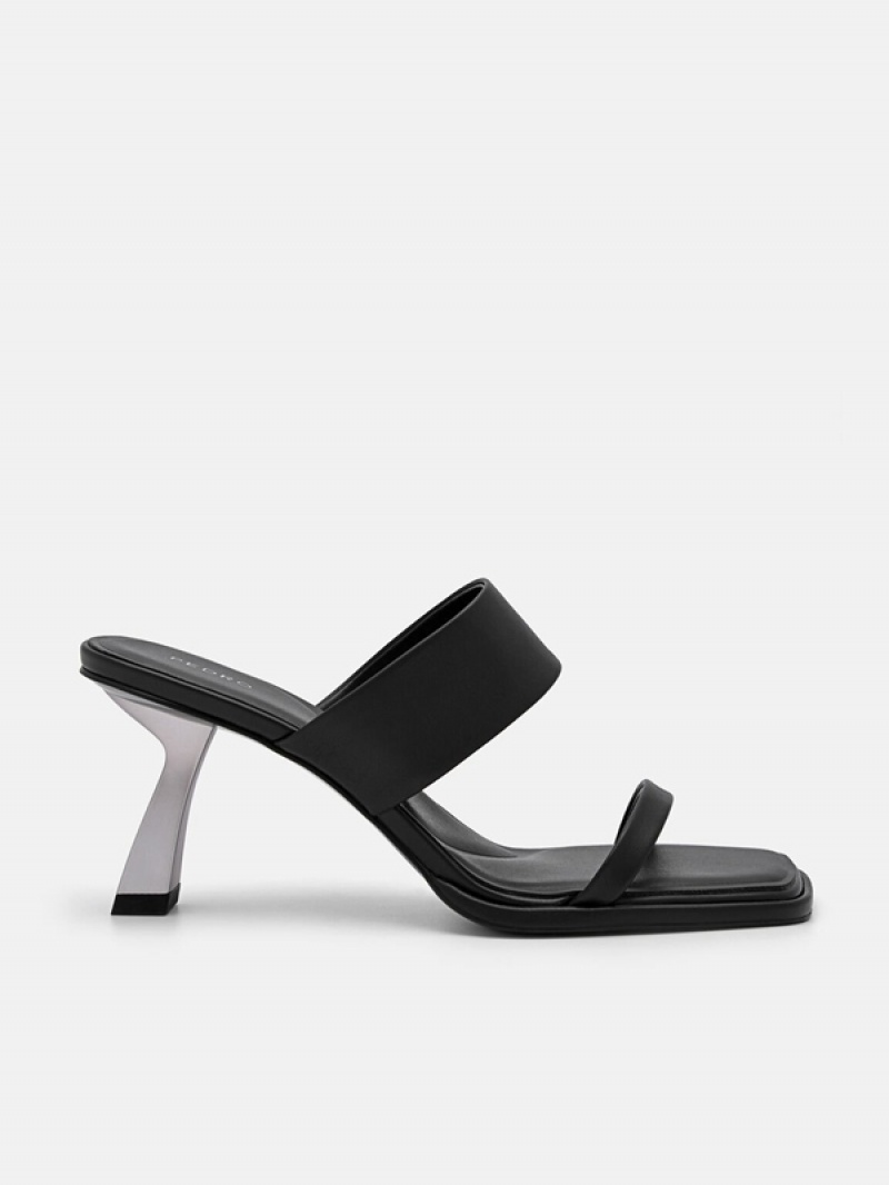 Black Women\'s Pedro Amelie Leather Heels Sandals | JNFKUB-216