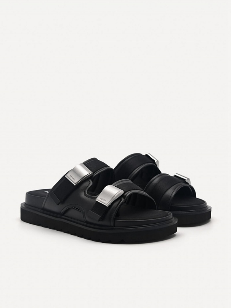 Black Women's Pedro Aryna Double Strap Sandals | FCWRKX-936